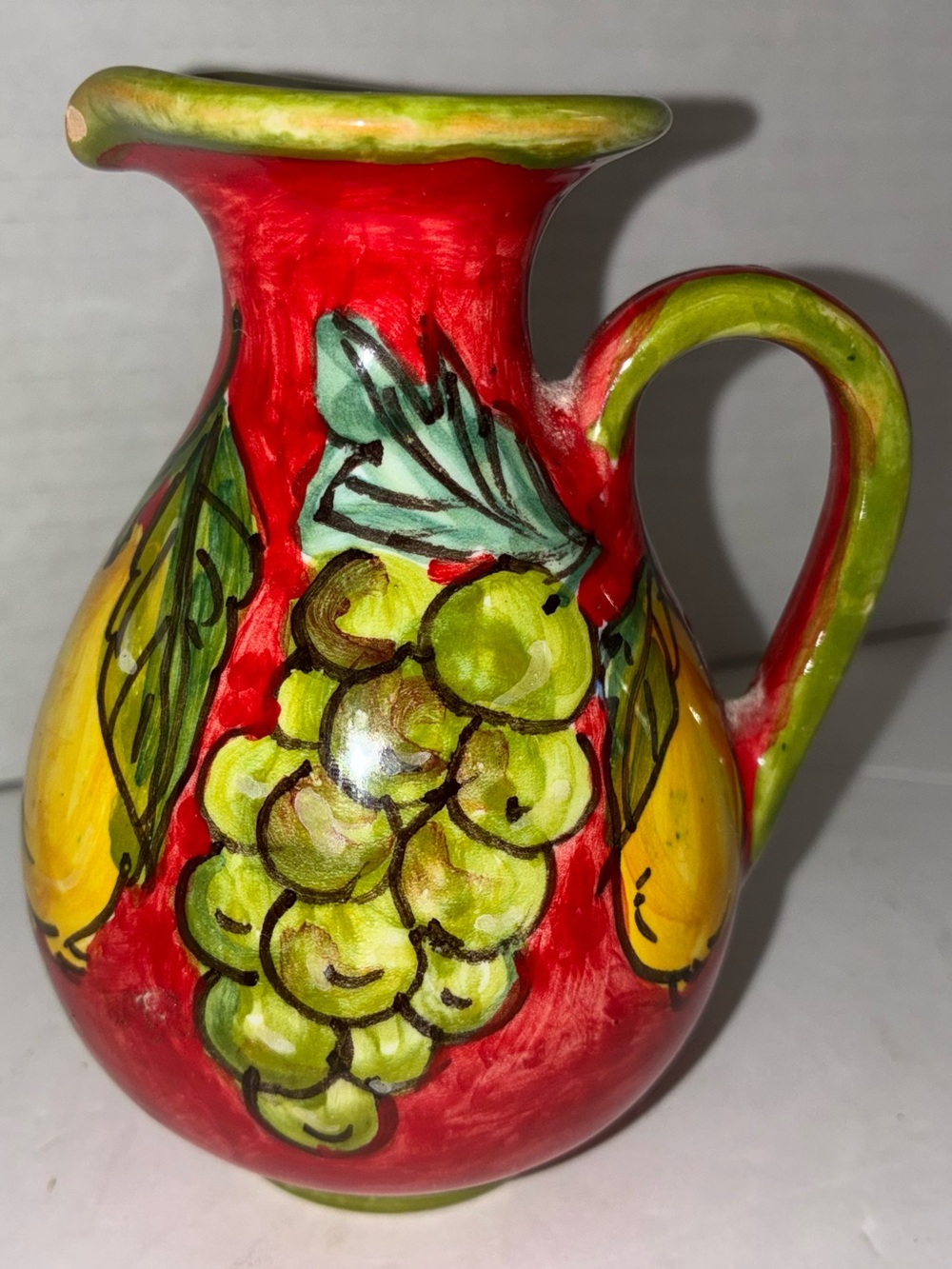 Hand Painted Ceramic One of a Kind Oil Dispenser Mini Pitcher from Italy